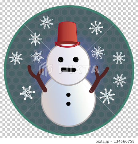 円形背景のついた雪だるまのイラスト 134560759