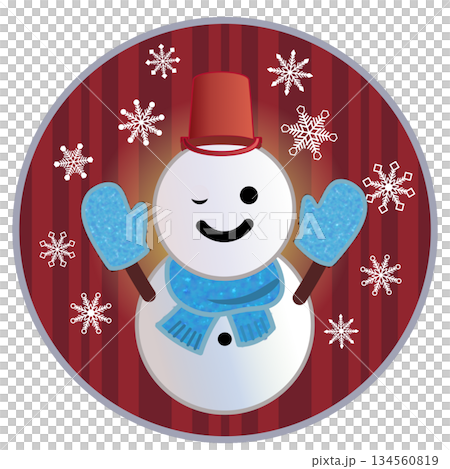 Illustration of a snowman with a circular background 134560819