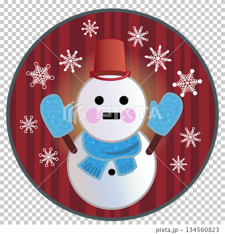 Illustration of a snowman with a circular background 134560823