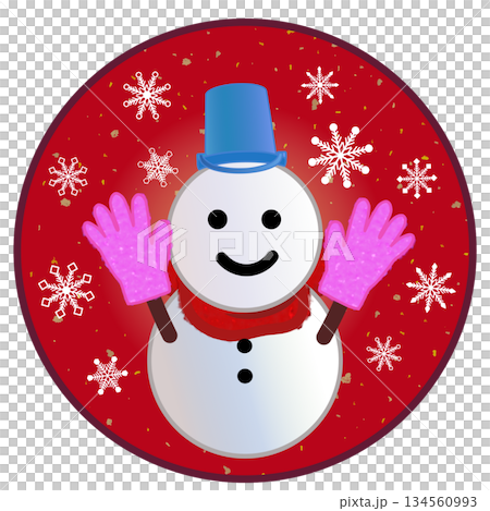 円形背景のついた雪だるまのイラスト 134560993