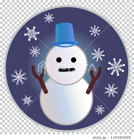 円形背景のついた雪だるまのイラスト 134560999