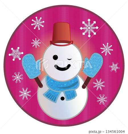 円形背景のついた雪だるまのイラスト 円形背景のついた雪だるまのイラスト 134561004