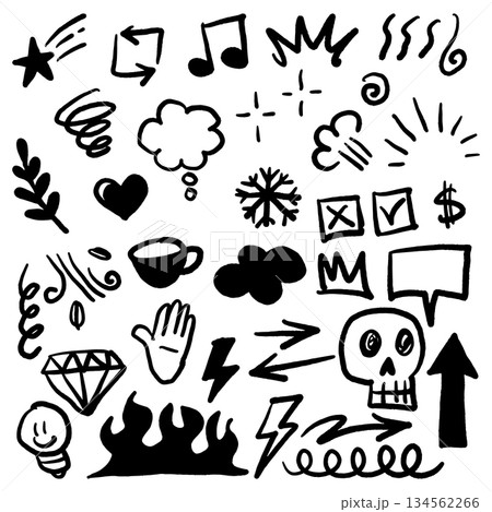 Hand Drawn Black Doodle Element Set Collection 134562266