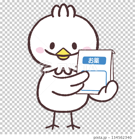 Illustration of a white bird holding medicine Illustration of a white bird holding medicine 134562340