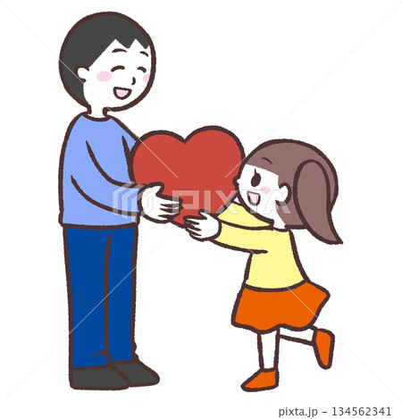 男性にハートを渡す女の子のイラスト 134562341