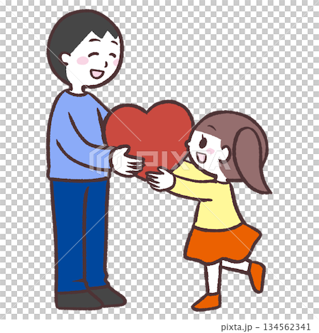 男性にハートを渡す女の子のイラスト 134562341