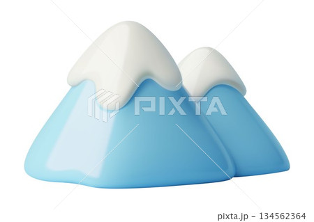 Blue mountains with snowy peaks cure plastic realistic 3d icon isolated on white background 134562364