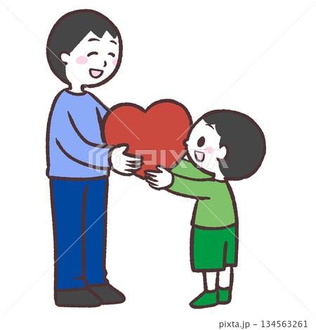 男性にハートを渡す男の子のイラスト 134563261