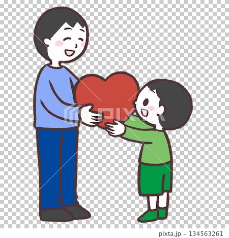 男性にハートを渡す男の子のイラスト 134563261