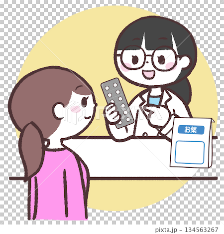 Illustration of a woman receiving medication instructions 134563267