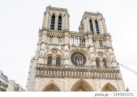 Paris France Cathedral of Notre Dame de Paris. Old building French architecture 134563372