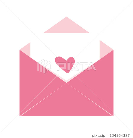 Envelope open Love letter with heart, cute pink romantic mail postcard. Wedding and Valentine Day Decoration design elements. 134564387