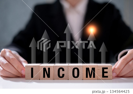 Income increase business finance growth on wooden block currency wealth investment concept 134564425