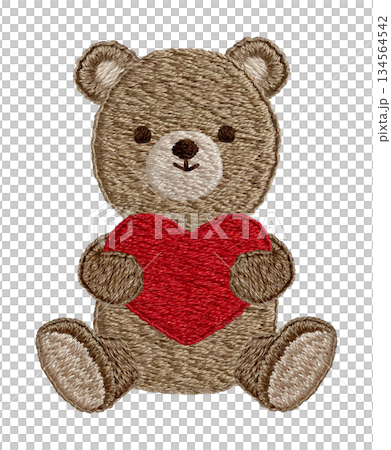 【ハートとテディベア】手刺繍イラスト素材 【ハートとテディベア】手刺繍イラスト素材 134564542