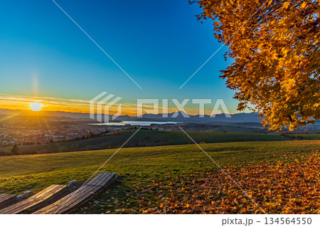 Golden autumn sunrise over Liptov region and Liptovska Mara lake in Slovakia 134564550