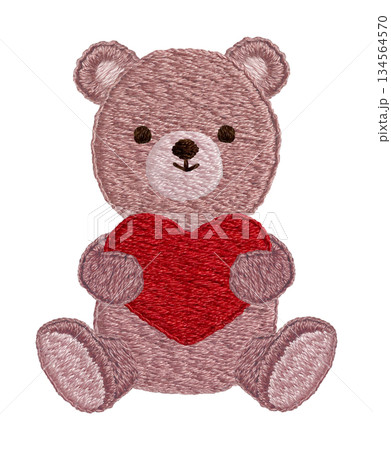 【ハートとテディベア】手刺繍イラスト素材 134564570