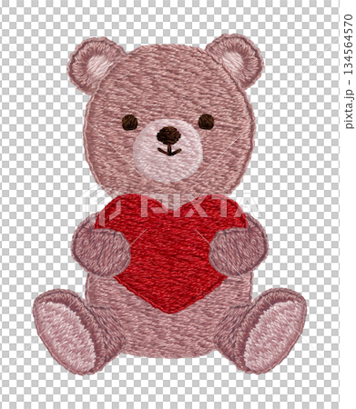 【ハートとテディベア】手刺繍イラスト素材 134564570