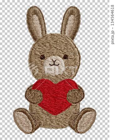 【ハートとウサギのぬいぐるみ】手刺繍イラスト素材 134564618