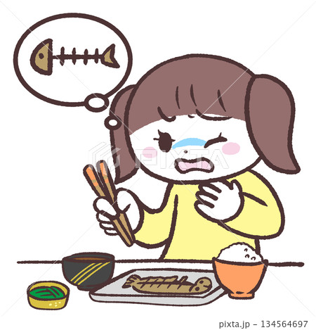 魚の骨が刺さった女の子のイラスト 134564697