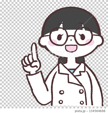 一位身穿白大褂的女子指向前方的插圖 134564698