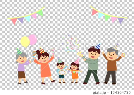 お祝いしている三世代家族 134564750