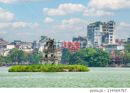 Turtle Tower at Hoan Kiem Lake on a Sunny Day, Hanoi, Vietnam Turtle Tower at Hoan Kiem Lake on a Sunny Day, Hanoi, Vietnam 134564767