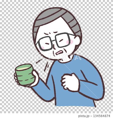 圖：一位老人被茶杯噎住 134564874