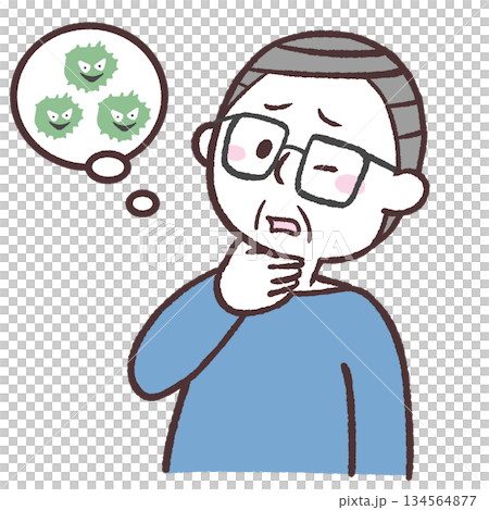 喉がイガイガするシニア男性のイラスト 喉がイガイガするシニア男性のイラスト 134564877