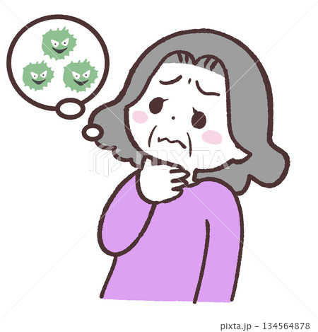 喉がイガイガするシニア女性のイラスト 134564878