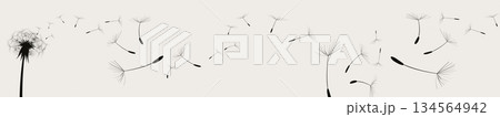 Minimal black dandelion seeds silhouette on light background symbolizing freedom and nature 134564942