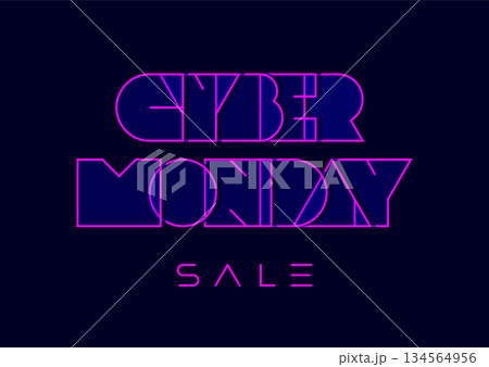 Cyber Monday typography in retro futurism style on dark blue background. Vector template for banners and sale offers. Template for card, ads, advertising, booklets, sales, promotions. Cyber Monday typography in retro futurism style on dark blue background. Vector template for banners and sale offers. Template for card, ads, advertising, booklets, sales, promotions. 134564956