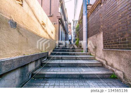 日本の東京都市景観 伝統とモダンが交差する…情緒漂う街。情緒あふれる神楽坂。兵庫横丁などを望む 134565136