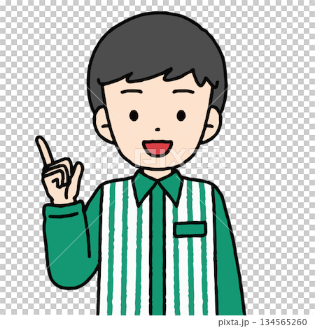 コンビニ店員の男性が案内をしている 134565260