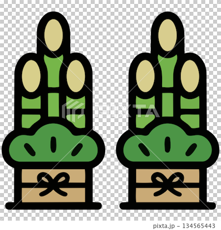 A simple representation of the Kadomatsu. The green symbolizes the solemnity of welcoming the New Year's deity, as well as the beginning of a new year filled with prosperity and hope. 134565443
