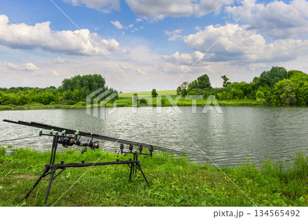 Fishing rods on pole 134565492