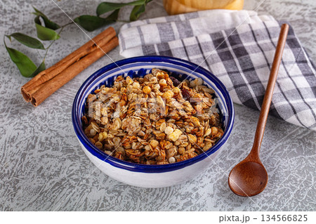 Dry Muesli granola snack with cereal, nuts and berries Dry Muesli granola snack with cereal, nuts and berries 134566825