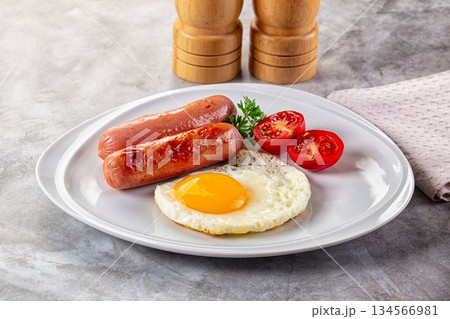 Breakfast with egg and sausages Breakfast with egg and sausages 134566981
