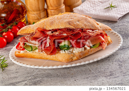 Sandwich with ciabatta and jamon 134567021