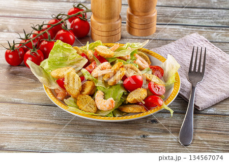 Caesar salad with prawn and romano Caesar salad with prawn and romano 134567074
