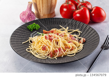 Italian pasta spaghetti with bacon Italian pasta spaghetti with bacon 134567079