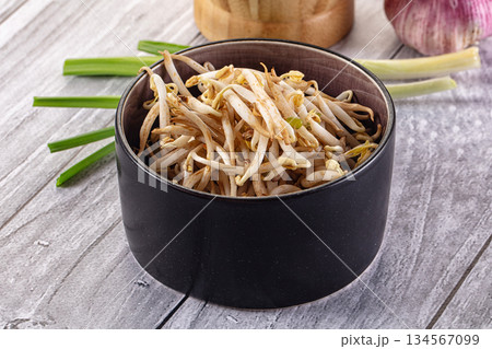 Raw vegetarian soybean sprouts heap 134567099