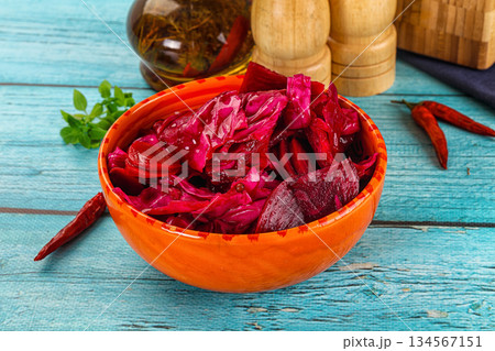 Homemade pickled red cabbage sauerkraut 134567151