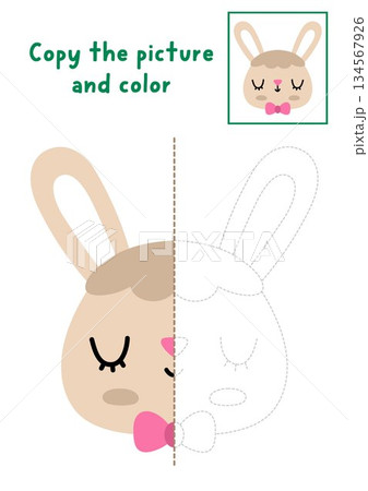 Complete Bunny face. Vector Easter symmetrical drawing practice worksheet with hare head. Printable spring holiday coloring activity for kids. Copy the picture game with traditional character Complete Bunny face. Vector Easter symmetrical drawing practice worksheet with hare head. Printable spring holiday coloring activity for kids. Copy the picture game with traditional character 134567926