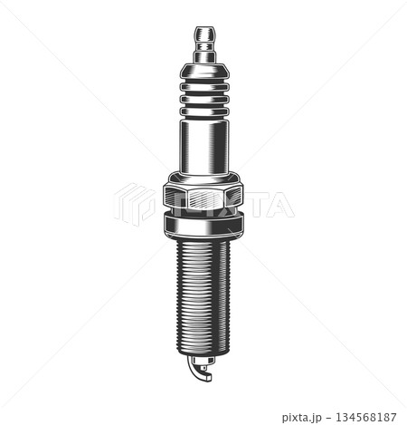 Automobile spark plug icon isolated on white background. Vector. Concept for expert service car repair center, restoration and car club in monochrome style. Automobile spark plug icon isolated on white background. Vector. Concept for expert service car repair center, restoration and car club in monochrome style. 134568187