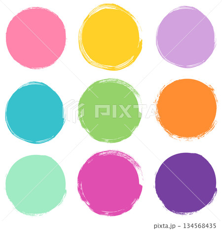Set of round vector shapes in bright colors, abstract graphic design elements for package and product design, banners and buttons 134568435