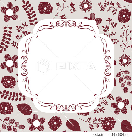 Elegant and stylish vector floral invitation or label with ornate frame for product packaging design, backgrounds and brochures 134568439
