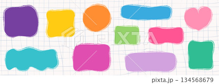 Colorful vector organic doodle shapes, cute frames, border, text box, speech bubbles graphic design elements for kids, babies Colorful vector organic doodle shapes, cute frames, border, text box, speech bubbles graphic design elements for kids, babies 134568679