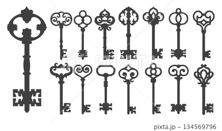 Medieval keys silhouettes Medieval keys silhouettes 134569796