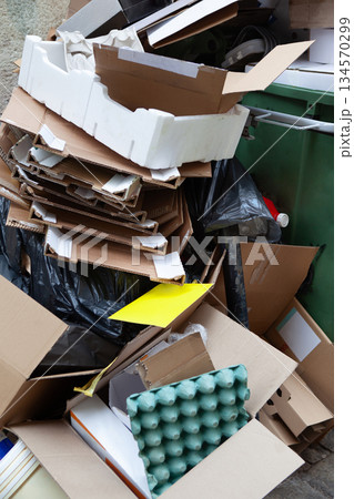 Piles of recyclable waste in the city Piles of recyclable waste in the city 134570299