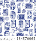 Sardina seamless vector pattern with vintage sardine cans hand drawn nautical illustration 134570965